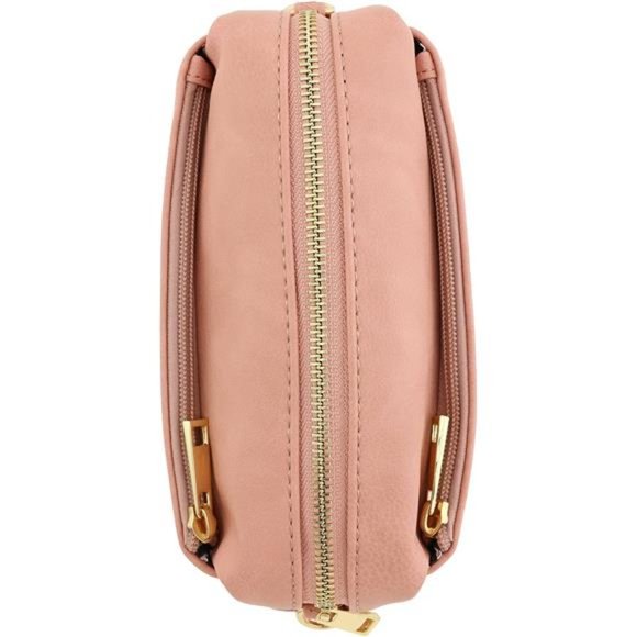 Cute Pink Womens Vegan Leather Triple Zip Small Crossbody Bag - Picture 6 of 6